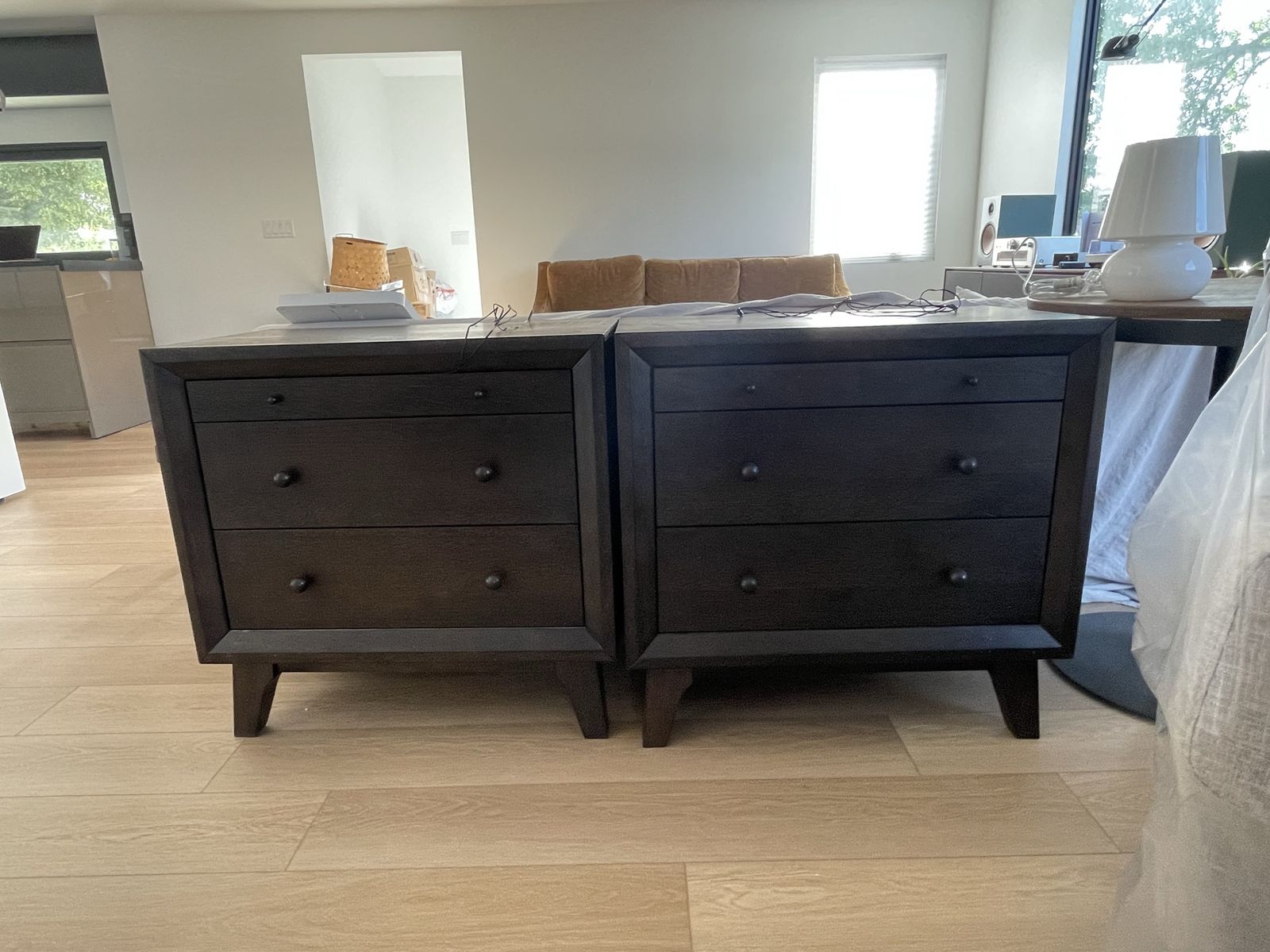 Pair of Dark Wood 3-Drawer Nightstands