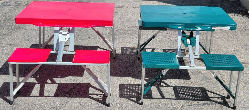 Vintage Folding Suitcase Camping Picnic Tables with Seats