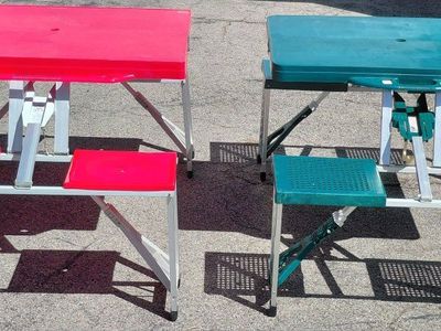 Vintage Folding Suitcase Camping Picnic Tables with Seats