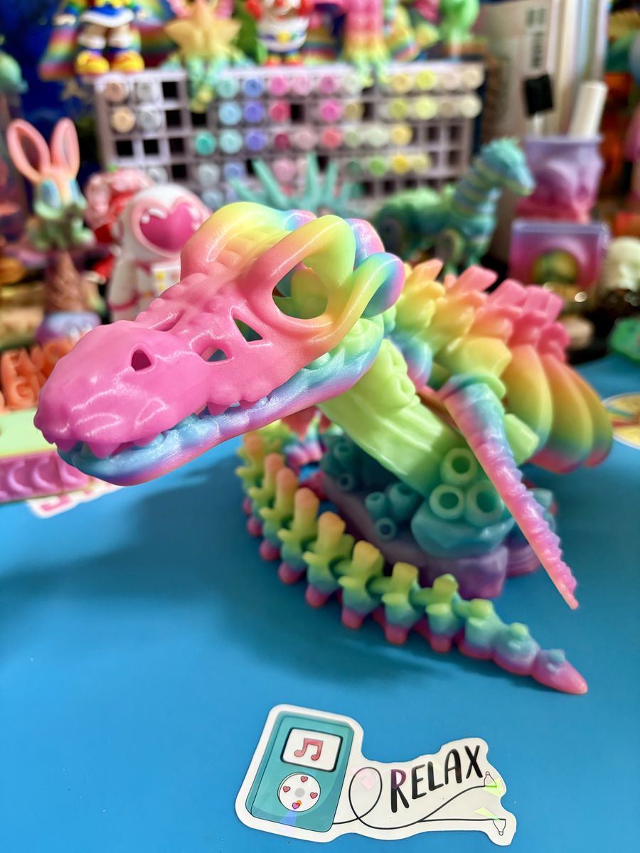 3D Printed Print Rainbow Glow In The Dark Giant Flexi Skeleton Mosasaurus Dinosaur Fidget Fidgets Toy Toys Dragon Figure
