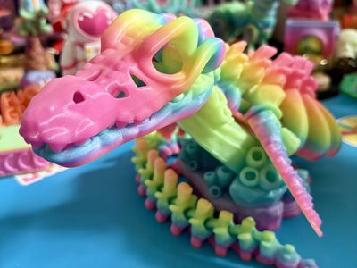 3D Printed Print Rainbow Glow In The Dark Giant Flexi Skeleton Mosasaurus Dinosaur Fidget Fidgets Toy Toys Dragon Figure