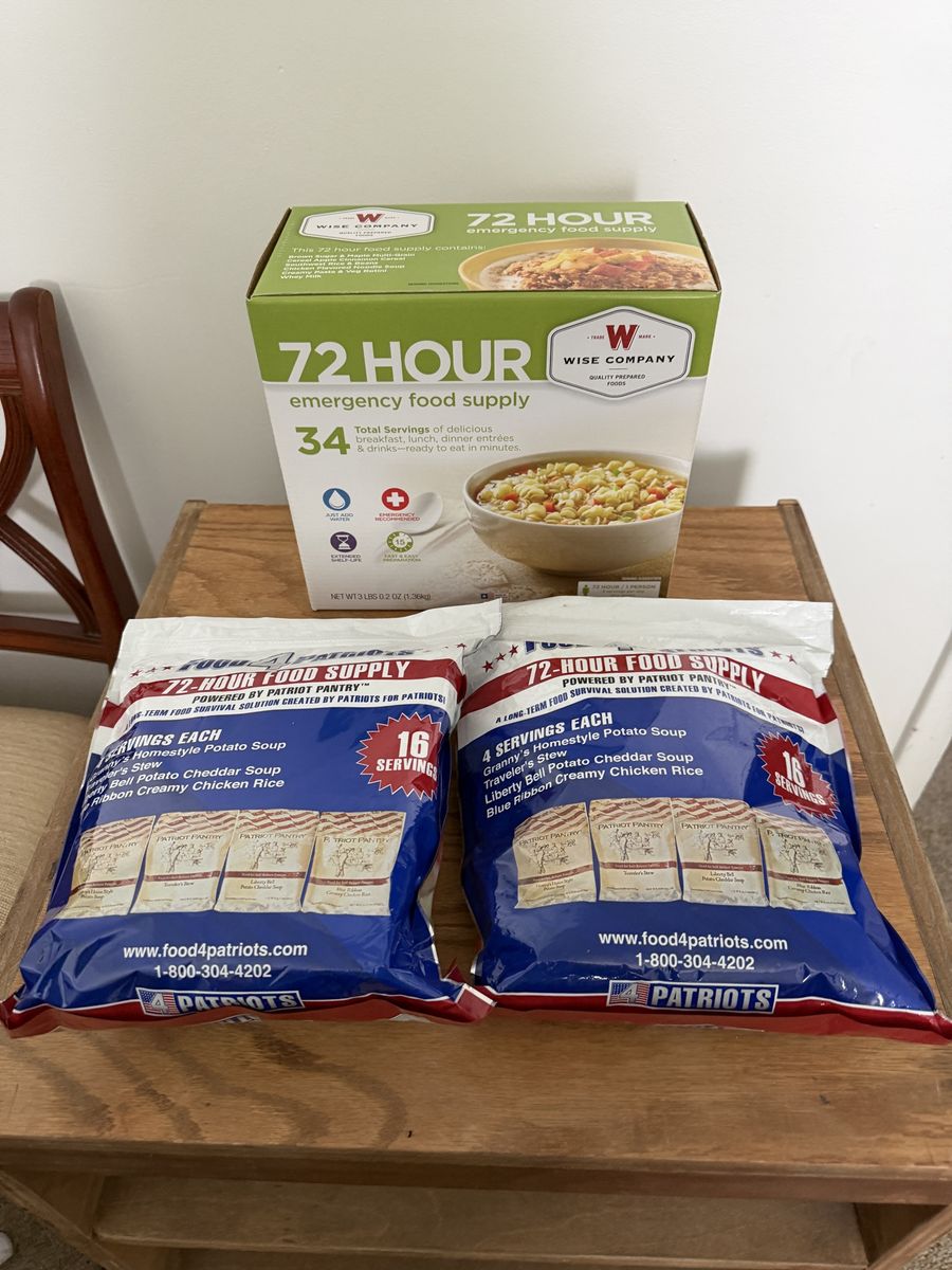 Wise Company 72-Hour Emergency Food Supply (34 Servings) + 2x Food4Patriots 72-Hour Supply (16 Servings Each)