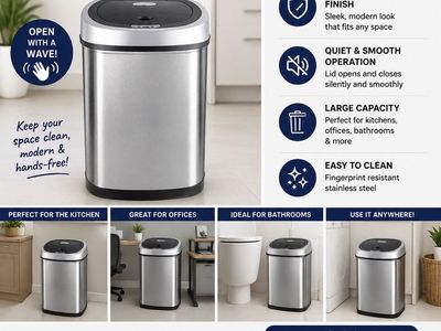 Motion Sensor Trash Can - Stainless Steel, Automatic Touchless Lid, Modern Design - Brand New In Box