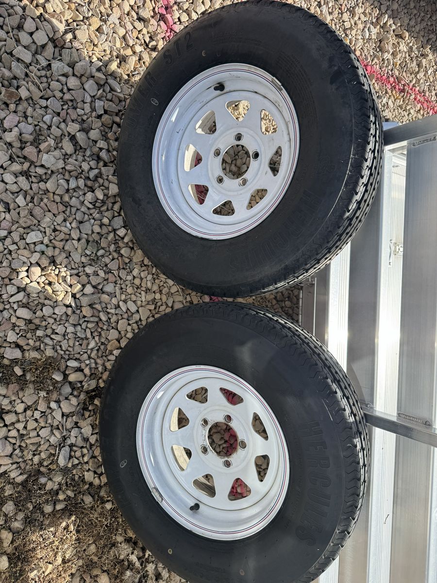 Two Trailer Tires & Wheels Like New ST 215 75 14.  5 on 4.5