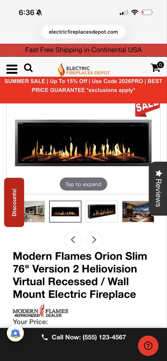 *MAJOR DISCOUNT* Modern Flames Orion Slim 76" Version 2 Heliovision Virtual Recessed / Wall Mount Electric Fireplace