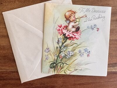 Vintage 1945 Rust Craft Birthday Greeting Card - Ruth Jeaneret -UNUSED -Daughter