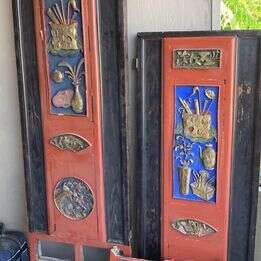 VINTAGE SOLID WOOD PAINTED JAPANESE PANEL SCREEN ROOM DIVIDERS