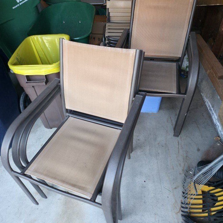Patio Chairs x8 Beige Fabric and Dark Brown