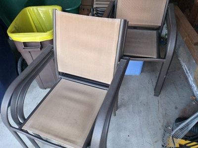 Patio Chairs x8 Beige Fabric and Dark Brown
