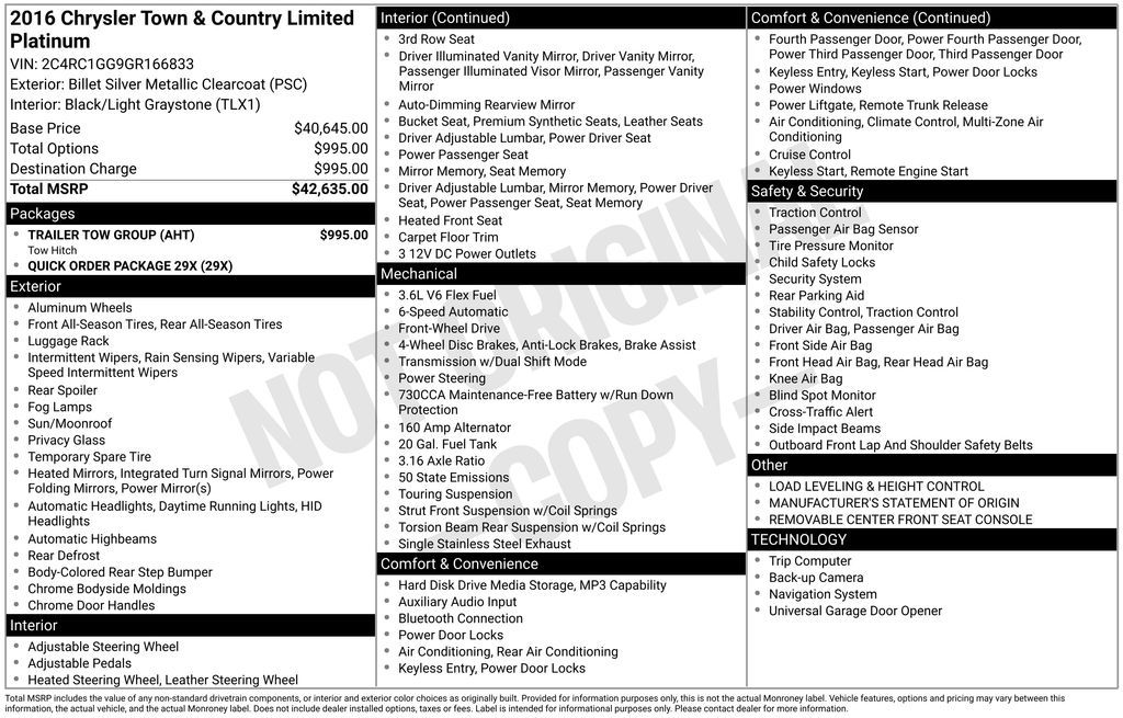 2016 Chrysler Town and Country Limited Platinum