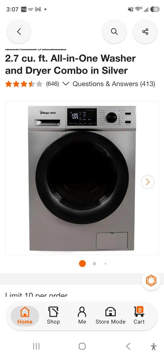 Magic Chef 2.7 cu. ft. Silver All-in-One Washer and Electric Ventless Dryer Combo - Front Load