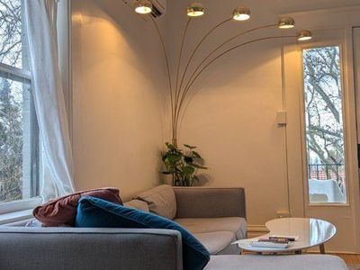 Mid-Century Modern Five-Arm Arched Floor Lamp Brass Finish