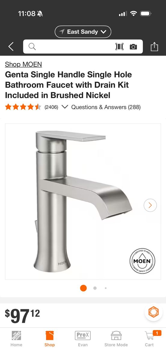 Moen Genta 6702BN Single Handle Bathroom Faucet with Drain Kit, Brushed Nickel