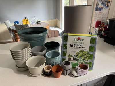 Assorted Plant Pot & Planter Set w/ Burpee Seed Starting Tray & Plant Stand