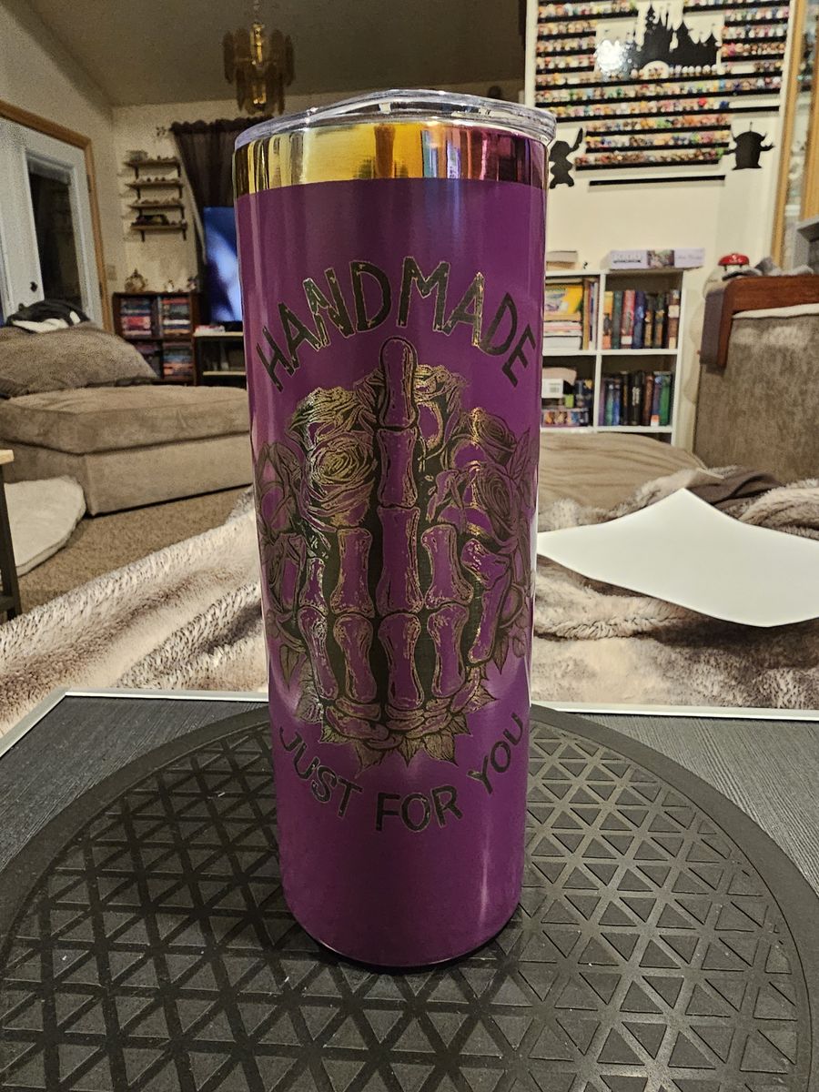 Custom Purple Skeleton Hand 'Handmade Just For You' Tumbler