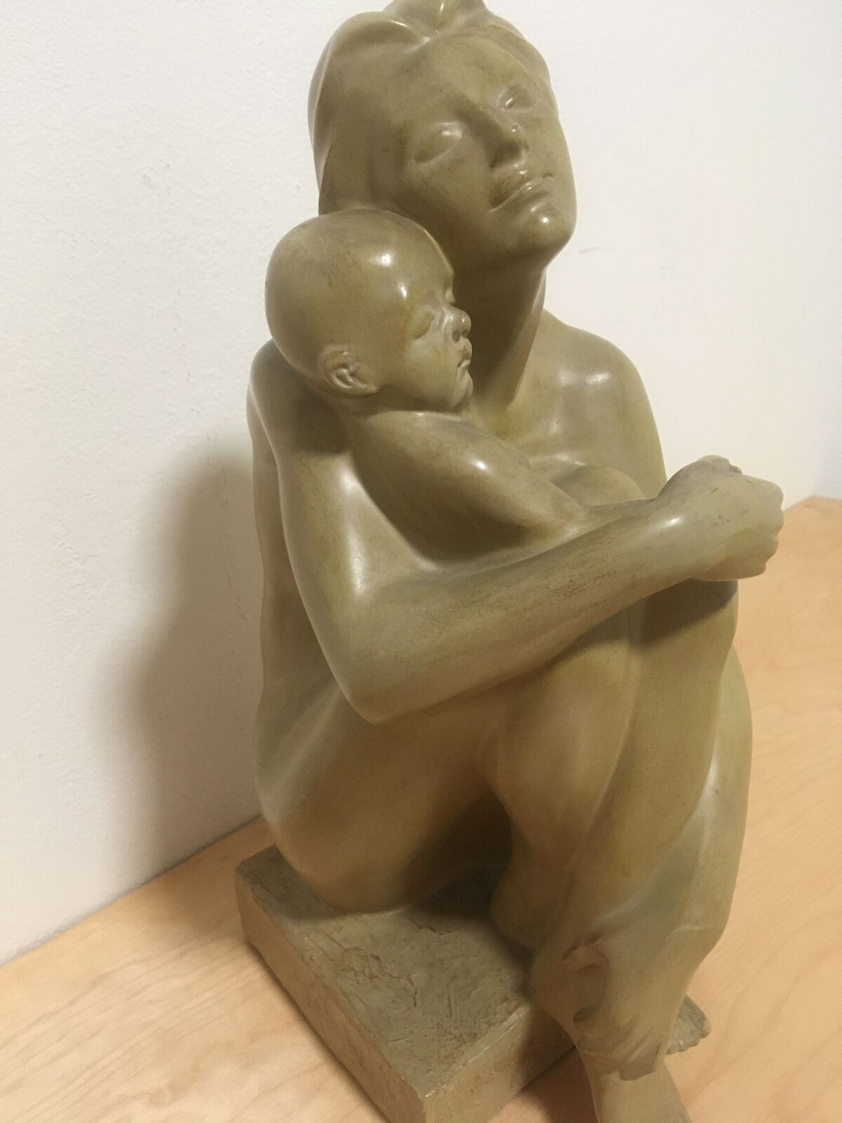 Vintage Art Sculpture Mother Holding Baby Nude Sitting Pose Statue Figurine MCM