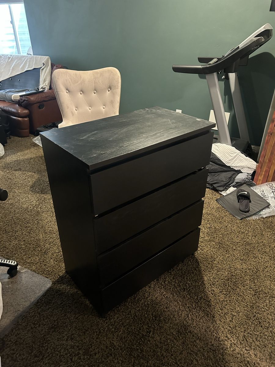 Black Wood 4-Drawer Malm Style Dresser Chest