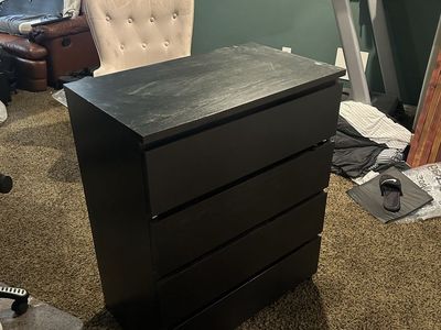 Black Wood 4-Drawer Malm Style Dresser Chest