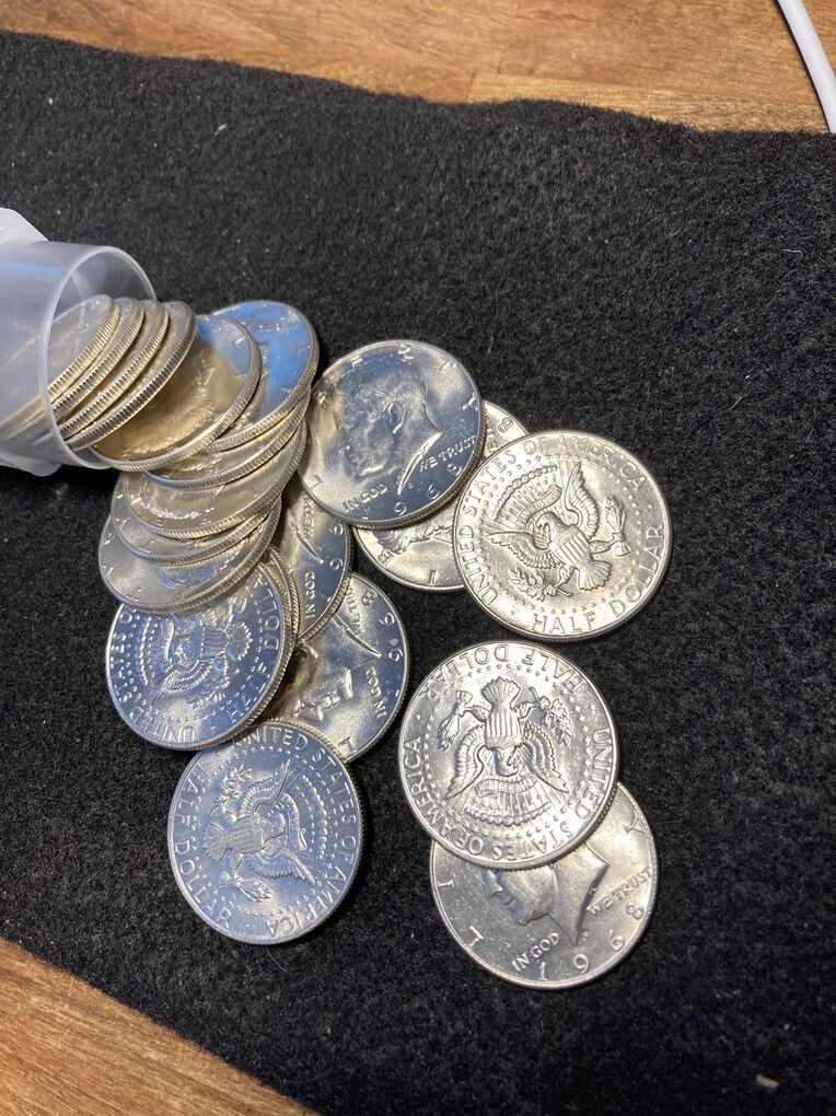 One Roll of 1968 40% Silver Kennedy Half Dollars (20 Coins) in Brilliant Uncirculated Condition