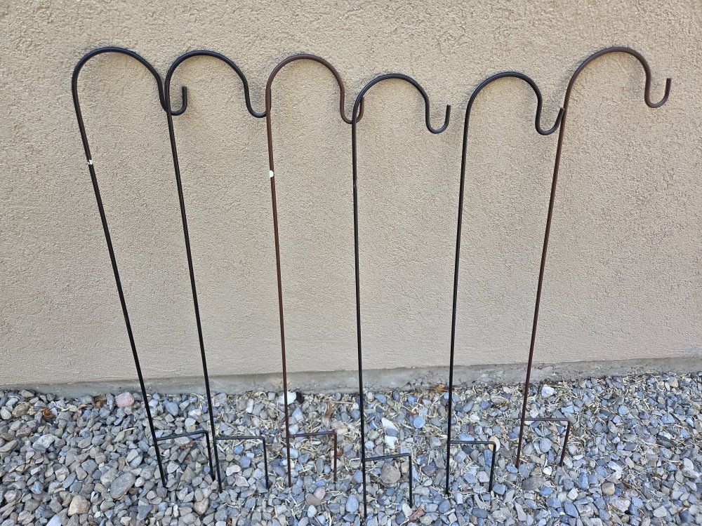 Set of 6 Metal Shepherd's Hook Garden Stakes - Rust Resistant Black/Brown Finish,