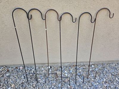 Set of 6 Metal Shepherd's Hook Garden Stakes - Rust Resistant Black/Brown Finish,