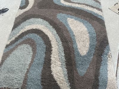 5x8 Rug Abstract Swirl Area Rug - Brown, Blue, Cream Shag - Used