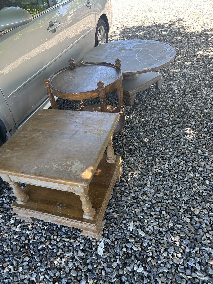 Set of 3 Wooden Tables - Coffee Table and Two End Tables