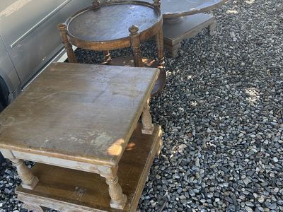 Set of 3 Wooden Tables - Coffee Table and Two End Tables