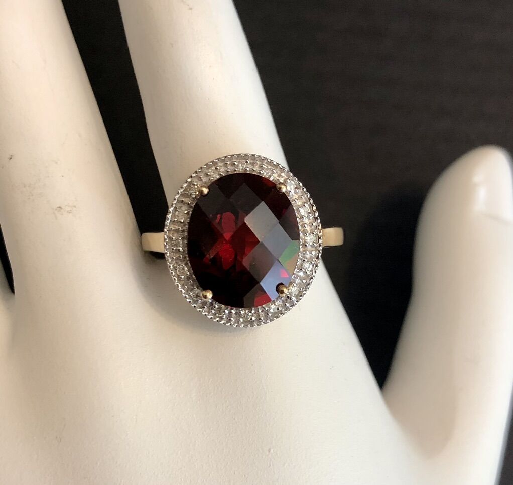 10K Gold And Garnet Ring With Diamond Accents