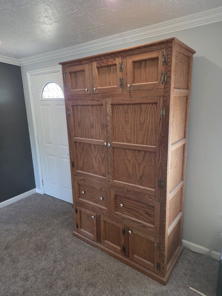 Oak Wood Armoire/Entertainment Center - 78" Tall, 20" Deep - Storage Cabinet Dresser