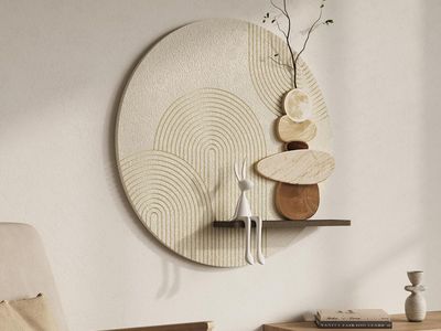 New Textured Neutral Abstract Wall Art Decor With Shelf, Boho Beige and Brown Artwork