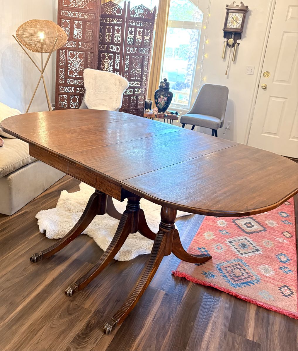 Solid wood double pedestal drop leaf
