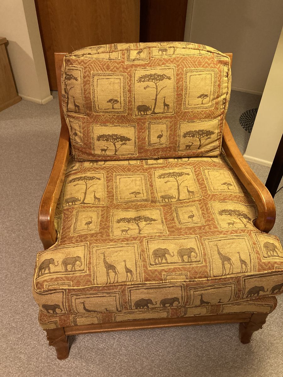 Vintage Safari Print Accent Armchair with Wooden Frame