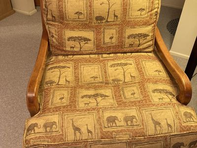 Vintage Safari Print Accent Armchair with Wooden Frame