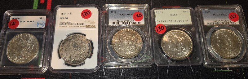 5 graded morgan dollars