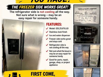 FREE GE GSL25JFXJLB Stainless Steel Side-by-Side Refrigerator/Freezer - Freezer Works!