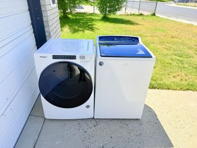 Whirlpool White Washer and Dryer Set - Modern Front Load & Top Load Design
