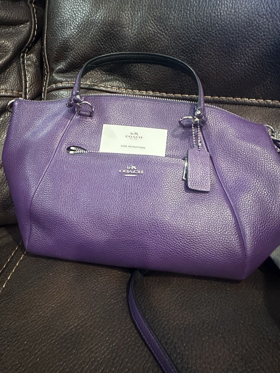 Coach Purple Pebbled Leather Satchel Handbag Crossbody With Strap