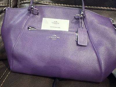 Coach Purple Pebbled Leather Satchel Handbag Crossbody With Strap