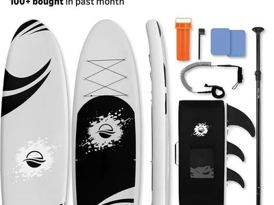 SereneLife Free Flow Inflatable Stand Up Paddle Board SUP Kit - 350lb Capacity, EVA Deck, Accessories