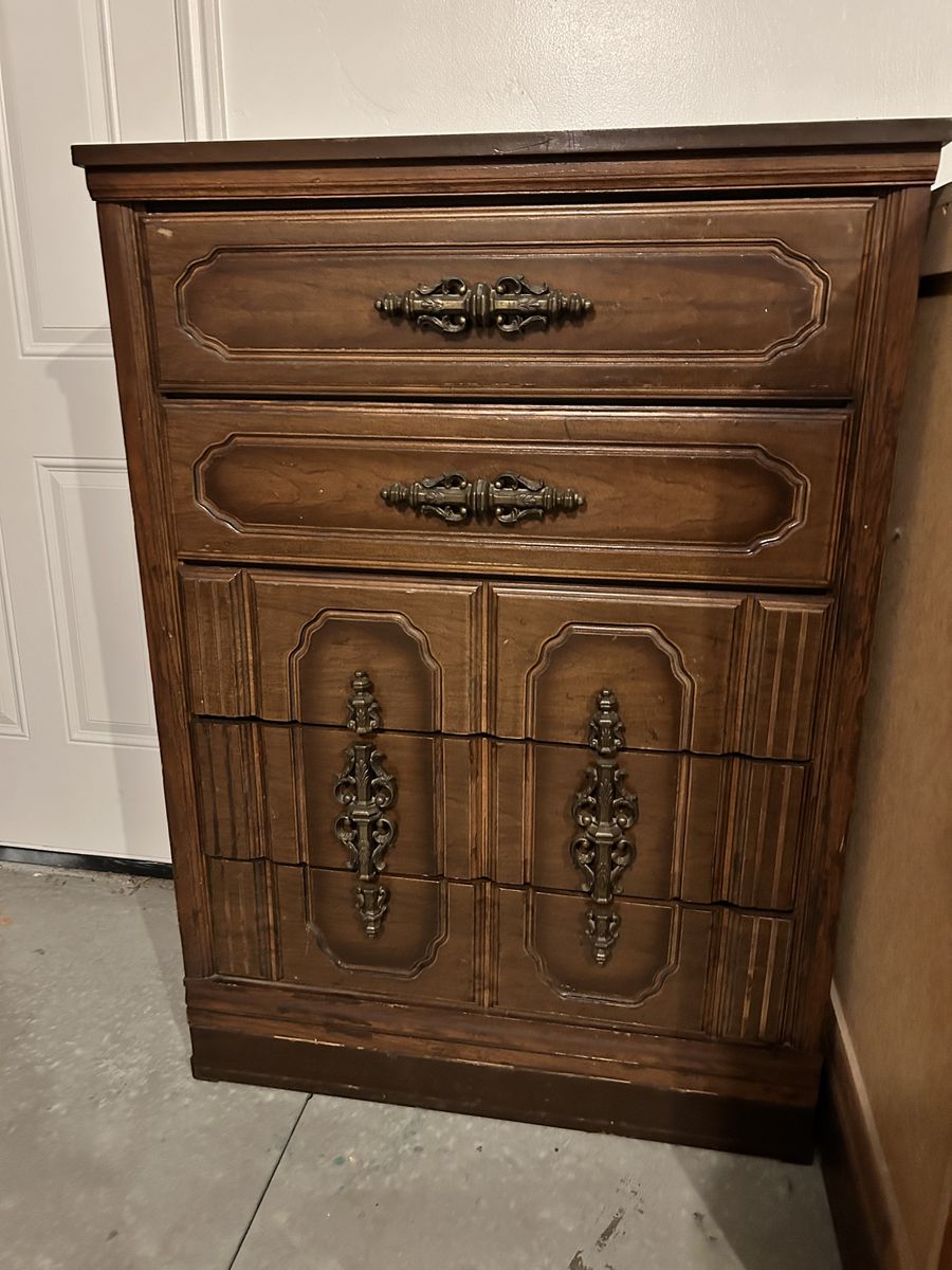 Tall 5-Drawer DRESSER with Large Brass Handles Medium Dark Nrew