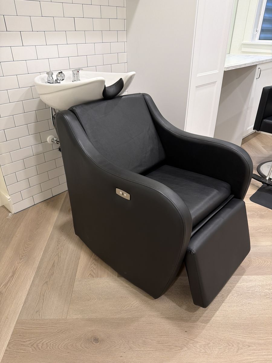 Black Reclining Salon Chair with Shampoo Bowl and Footrest - Excellent Condition