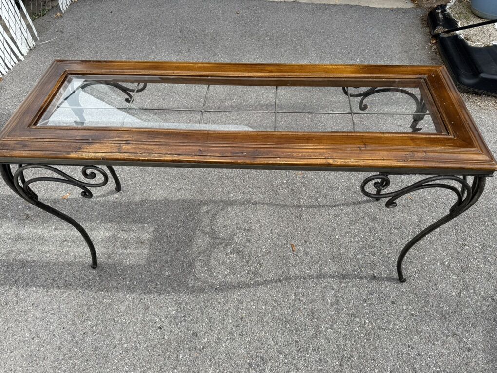 Vintage Solid Wood And Glass Decorative Table