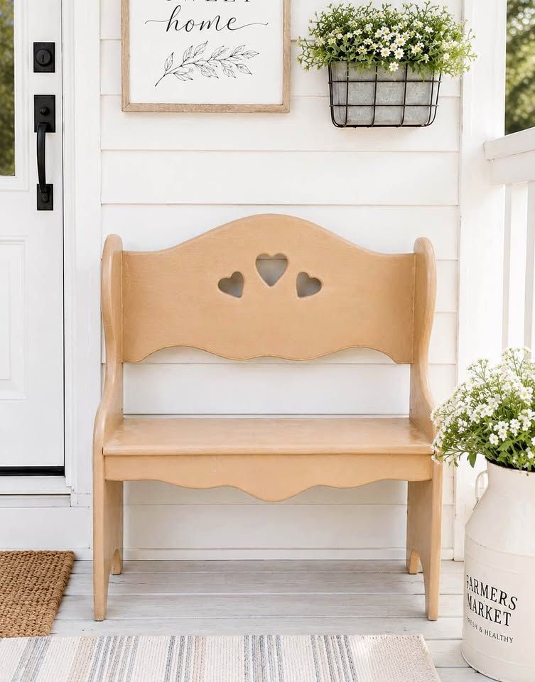 Vintage Handmade Wood Cottage Style Nutmeg Porch Decorative Bench