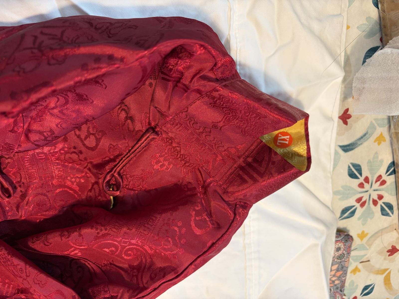 Traditional Chinese jacket.   Red and gold.  Says XL.  Is smaller  SLC area only