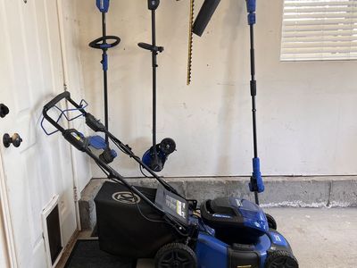 Kobalt 40V Max Cordless Lawn Care Set - Mower, Lawn Edger, String Trimmer, Blower, Hedge Trimmer, and pole saw 4 Batteries