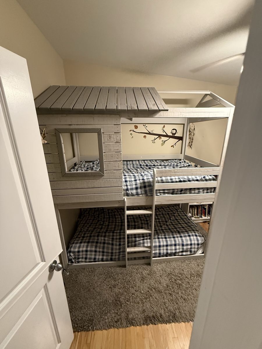Grey Wooden Treehouse Bunk Bed Twin Over Twin with Mattresses!