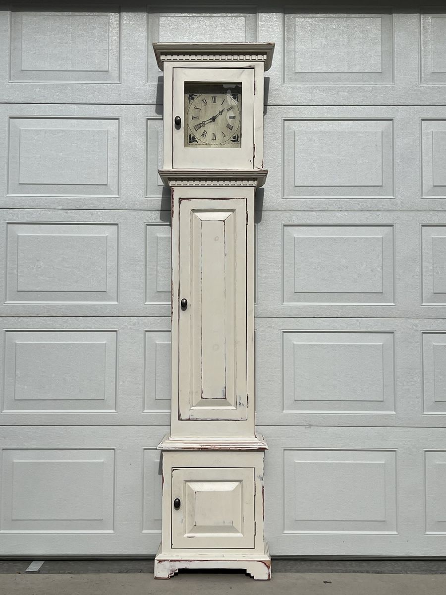 Tall Distressed Farmhouse Grandfather Clock Cabinet Storage