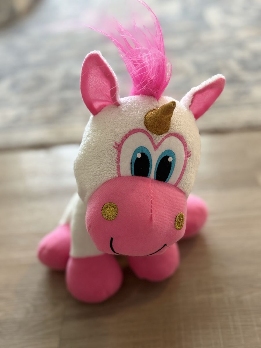 Cute Pink and White Plush Unicorn Stuffed Animal Toy