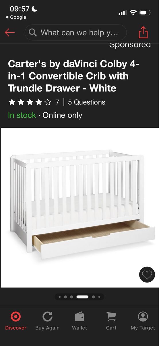 Crib and Mattress; Carter’s by Davinci Colby 4in1